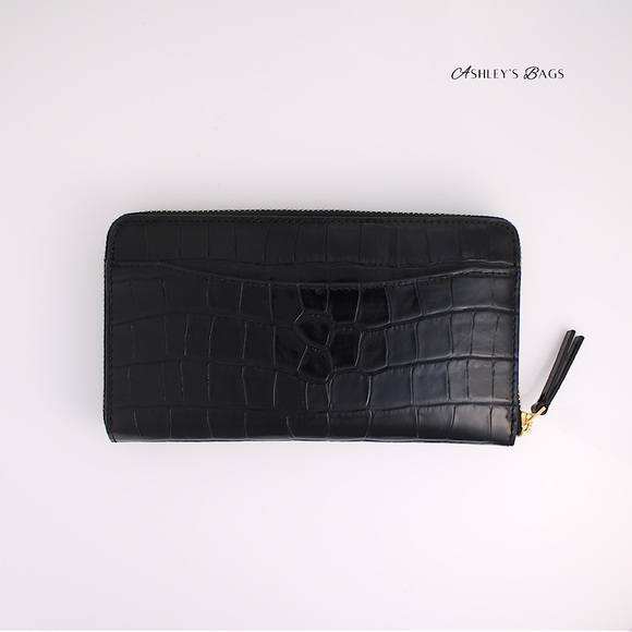 Tory Burch Britten Croc Embossed Large Continental Wallet & ID Case In Black - Picture 3 of 7